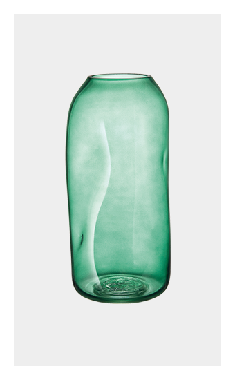 A simple, curved green glass vase.